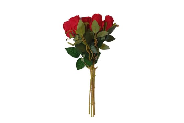 5 szál rózsa - élethű selyemvirág, egyéb kiegészítő nélkül - piros színben