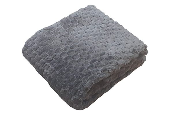 Ágytakaró - plüss, 150x200 cm, kocka mintázatú, szürke
