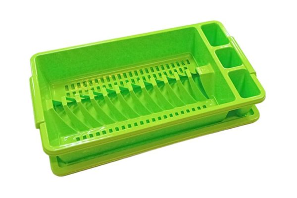 Edényszárító csepegtető tálcával (26,5x45,5x9 cm), zöld