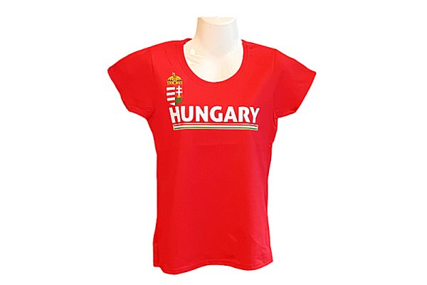Hungary feliratos, címeres női póló, piros - XL-es